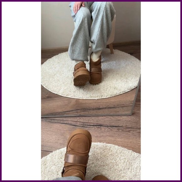 Women's Platform Ankle Boots Genuine Leather Winter Snow Boots Pull-on - Picture 8 of 8